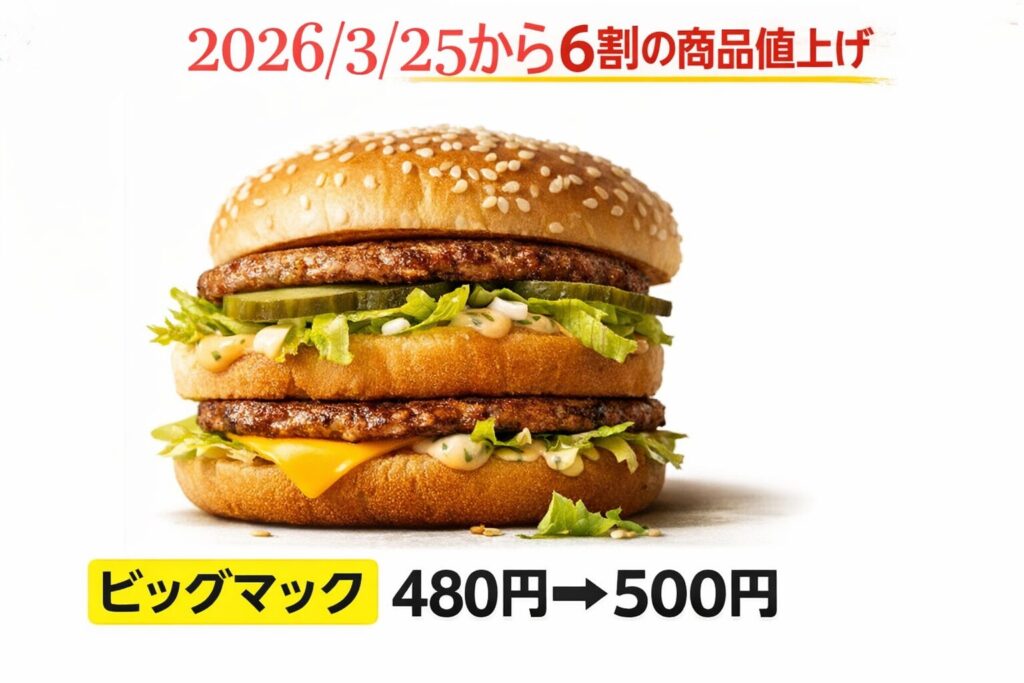 マクドナルド/約6割の商品を10~50円値上げ、2/25から